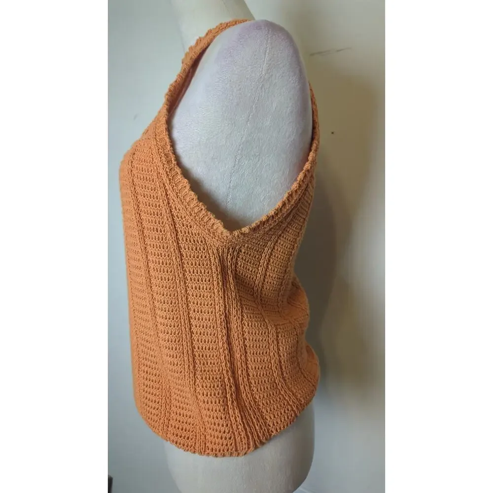 Soft Girl Crochet Halter Top in Orange /Peach Boho Coquette Knit Tank